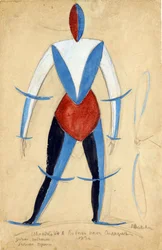 Aviador. Diseño de vestuario para la ópera Victoria sobre el sol de A. Kruchenykh