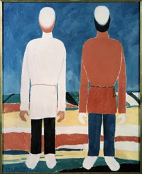 Dos figuras masculinas (Dos figuras masculinas). Pintura de Kasimir Severinovich Malevich (Malevich, Malevic) (1878-1935), óleo sobre lienzo