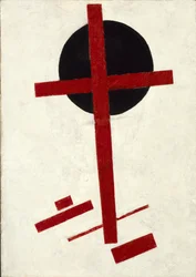 Suprematismo místico (cruz negra sobre óvalo rojo)