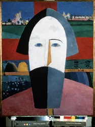 Cabeza de Campesino (Head of a Peasant). Pintura de Kasimir Severinovich Malevitch (Malevich, Malevic) (1878-1935), óleo sobre madera