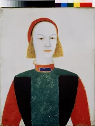 Una niña (Una niña). Pintura de Kasimir Severinovich Malevich (Malevich, Malevic) (1878-1935), óleo sobre lienzo 1932. Arte ruso, vanguardia, siglo XX, suprematismo. Museo Estatal Ruso, San Petersburgo