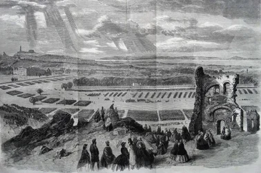 La revisión por su Majestad de los Voluntarios de Fusileros, 1860