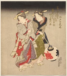 Cortesana de Fukagawa y criada en la noche