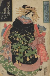 La cortesana Hosan, de la casa de placeres Okamotoya / Okamotoya no Hosan, de la serie: «Las mujeres de las siete casas famosas de Shin Yoshiwara» / Shin Yoshiwara zensei shichi kenjin