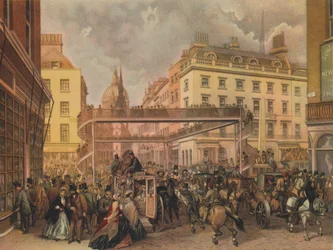 Diseño para un nuevo puente peatonal en el cruce de Ludgate Hill y Fleet Street, Ciudad de Londres, 1862
