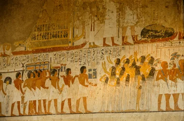 Escena pintada de dolientes; tumba de Ramose; visir bajo Amenhotep III y Akenatón, 2009 (foto)