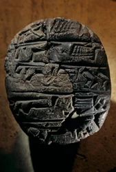 Urkesh, Imperio hurrita, Siria, 2400 a.C., Giorgio Buccellati, tablilla escolar para practicar la escritura..., 2004 (foto)