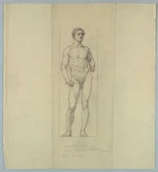 Estudio de desnudo para la figura de "Coraje," Ventana conmemorativa a Jacob Dolson Cox, Oberlin College