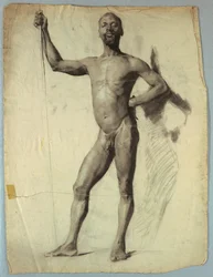 Estudio de desnudo de hombre con bastón