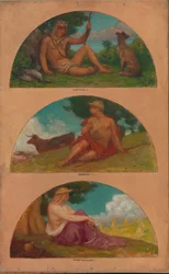 El progreso de la civilización: Caza, pastoreo, agricultura (estudio mural, Capitolio del Estado, Des Moines, Iowa)