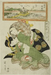 Gansos descendiendo en Katada (Katada rakugan), de la serie "Ocho vistas de Omi a la moda (Furyu Omi hakkei)"