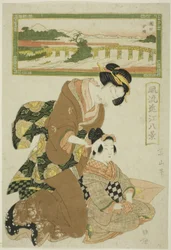 Brillo Vespertino en Seta (Seta sekisho), de la serie "Ocho Vistas de Omi a la Moda (Furyu Omi hakkei)"