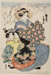 La cortesana Kashiku de Tsuruya con dos asistentes infantiles