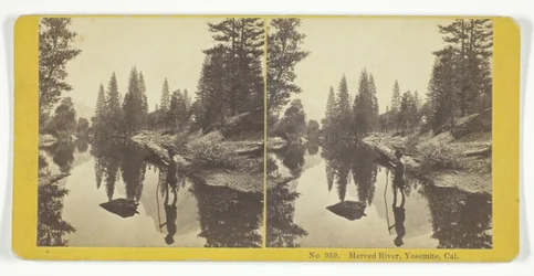 Río Merced, Yosemite, Cal., 1855-75. Creadores: Hermanos Kilburn, BW Kilburn