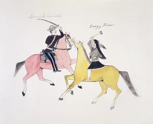 Representación simbólica del conflicto entre los indios y los blancos representados por sus dos líderes más famosos, el General Custer y Caballo Loco