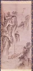 Art coreen: el regreso de Mu-i. Paisaje de Coreen con barco y acantilado. Grabado de Kim Hong do o Danwon (1745-ca. 1806). 1760. Colección Hyung Pil Chun.