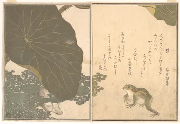 Rana (Kaeru); escarabajo dorado (Kogane mushi), del Libro ilustrado de criaturas reptantes (Ehon mushi erami)