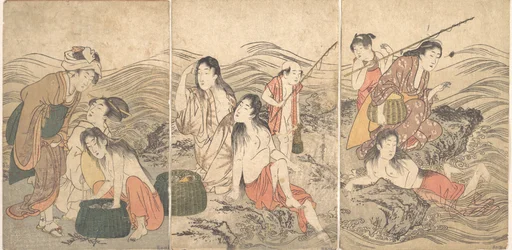 Niñas pescadoras y bañistas