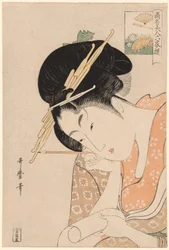Hanaogi del Ogiya, de la serie "Bellezas Renombradas Comparadas con los Seis Poetas Inmortales (Komei bijin rokkasen)"