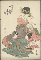 Karagoto de Chōjiya con las acompañantes Yayoi y Ageha
