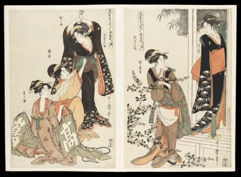 Kômei bijin mitate Chûshingura junimai tsuzuki (El drama Chûshingura parodiado por bellezas famosas): un conjunto de doce impresiones, c.1795
