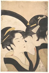 Naniwa Okita admirándose en un espejo