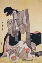Bordado, ca 1794, por Kitagawa Utamaro (1753-1806), grabado en madera, Japón, período Edo