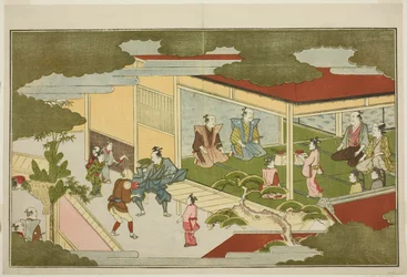 Año Nuevo en una mansión samurái, de la antología ilustrada de kyoka El joven dios Ebisu
