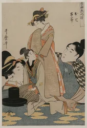 Oshichi y Kichisaburo de la serie Música sobre el tema de la constancia en el amor, c. 1800