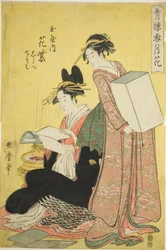 Nieve, luna y flores en los barrios de placer (Seiro setsugekka): Hanamurasaki del Tamaya con asistentes Shirabe y Teriha