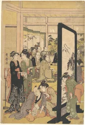 El artista Kitao Masanobu relajándose en una fiesta