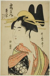 La cortesana Arihara de Tsuruya, y los asistentes infantiles Aoe y Sekiya (Tsuruya uchi Arihara, Aoe, Sekiya), de una serie sin título de cortesanas