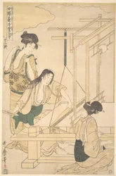 Mujeres tejiendo tela de seda