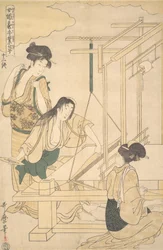 Mujeres tejiendo tela de seda