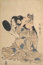 Yamauba ennegreciéndose los dientes y Kintoki, hacia 1795.