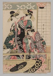 Mujeres de Yoshiwara Mirando a la Calle en Primavera