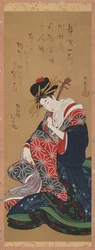 Tocadora de shamisen, período Edo, finales del siglo XVIII-principios del XIX