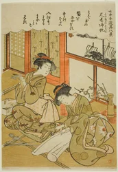Velas de retorno de los cuchillos de bambú (Takenaga no kihan), de la serie "Ocho vistas de los utensilios de las doncellas (Jochu tedogu hakkei)"