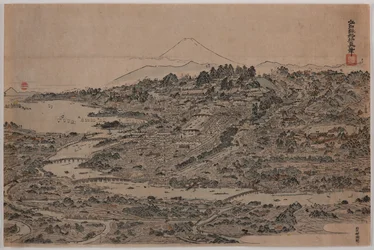 Vista de Edo a vista de pájaro, hacia 1800-1810 (xilografía sobre papel)
