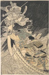 Minamoto Yoshitsune y su criado, el monje Benkei