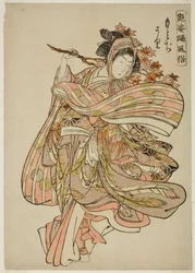 Viendo hojas de arce (Momijigari), de la serie "Costumbres de danza de figuras cautivadoras (Adesugata odori fuzoku)"
