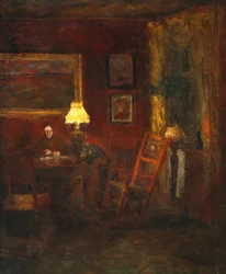 mujer, en, interior