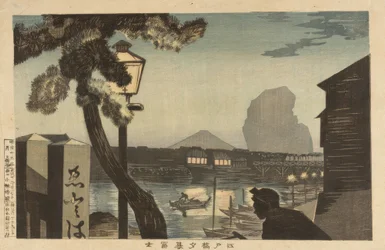 Monte Fuji al anochecer desde el puente Edo