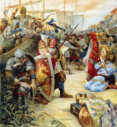 La muerte de Askold y Dir, señores de kyiv en 882, cuando la ciudad tomada por Oleg el Sabio