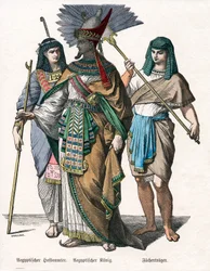 Rey egipcio y asistentes masculinos, mediados del siglo XIX