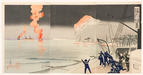 Viva la Gran Victoria de la Armada del Gran Japón en la Batalla Naval de Incheon entre Japón y Rusia