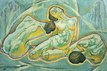 Drei kauernde Frauen - Tres mujeres agachadas ... (pintura sobre lienzo)