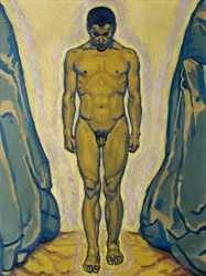 Desnudo Masculino de Pie entre Rocas