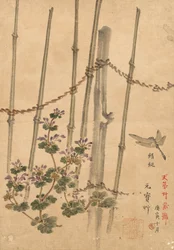 Cerca de bambú y crisantemos, c. 1890
