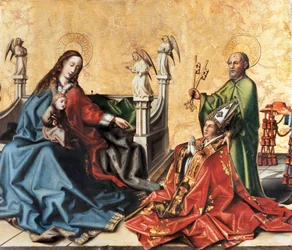 La presentación del Cardenal de Mies a la Virgen. Pintura de Konrad Witz, c.1444